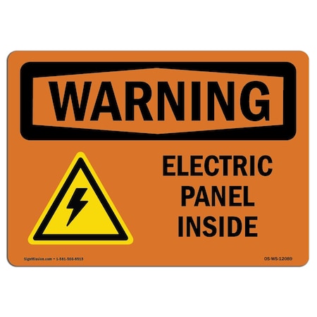 OSHA WARNING Sign, Electric Panel Inside W/ Symbol, 5in X 3.5in Decal, 10PK